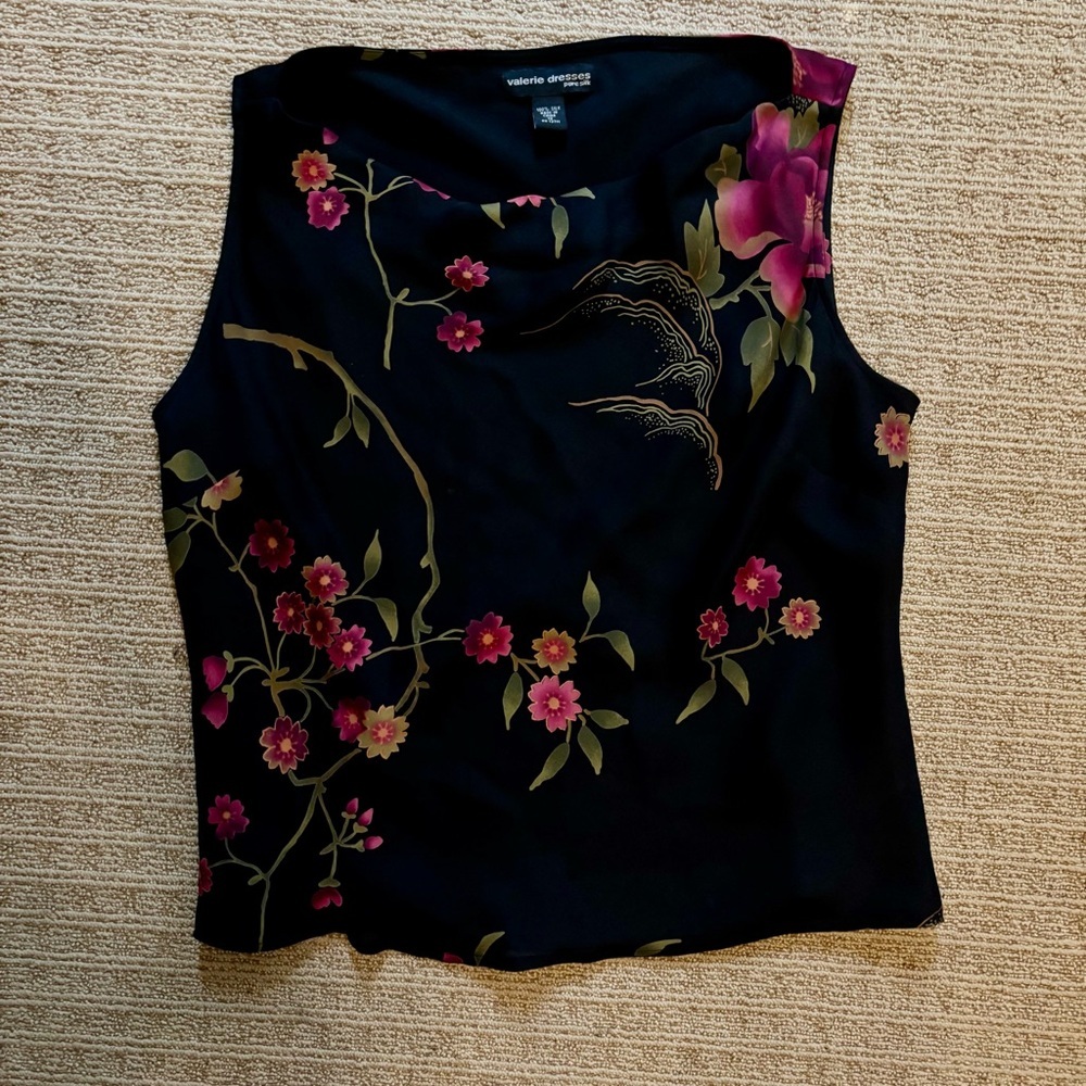 Floral Silk 2 Pièce Black and Pink Women's Dress - Picture 3 of 8
